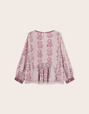 East Reiko Hand-Woodblock Botanical Print Top, Purple (LILAC), large