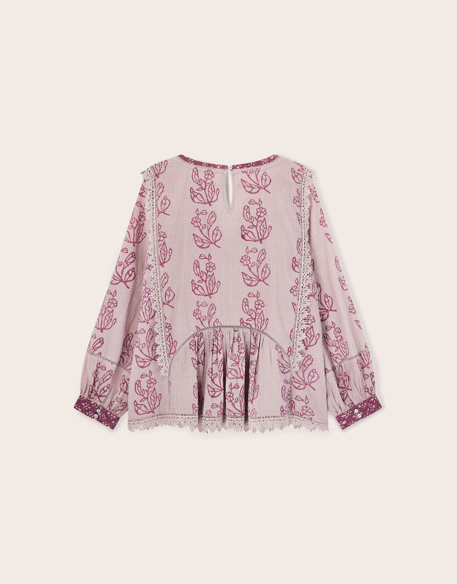 East Reiko Hand-Woodblock Botanical Print Top, Purple (LILAC), large