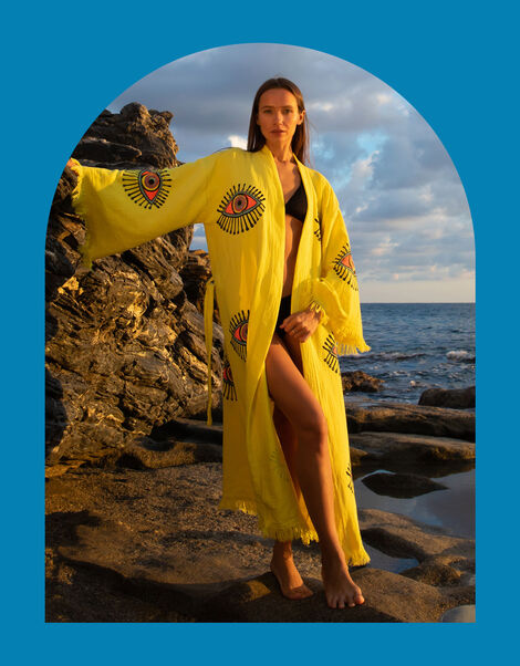 Meraki Beach Azra Embroidered Kimono, Yellow (YELLOW), large