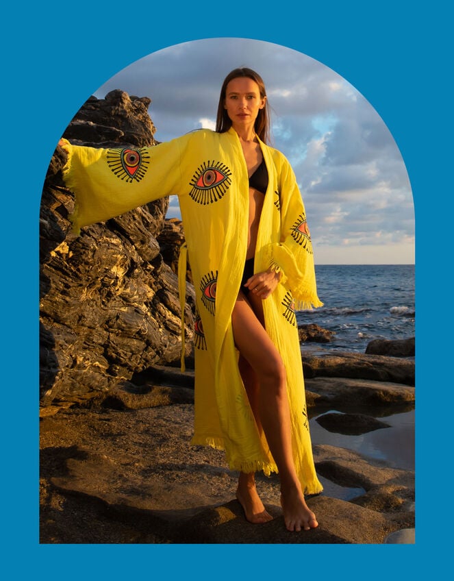 Meraki Beach Azra Kimono, Yellow (YELLOW), large