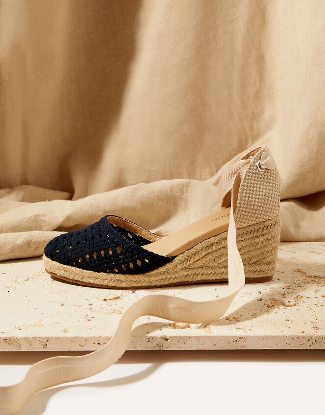 Cut-Out Detail Tie Up Espadrille Wedges Blue