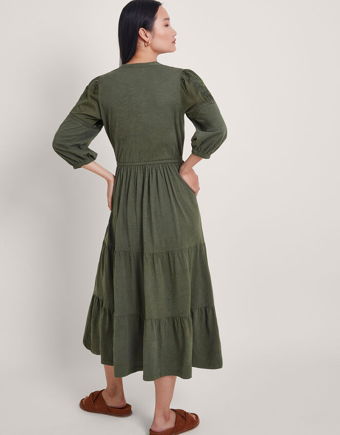 Larissa Lace Trim Dress, Green (KHAKI), large