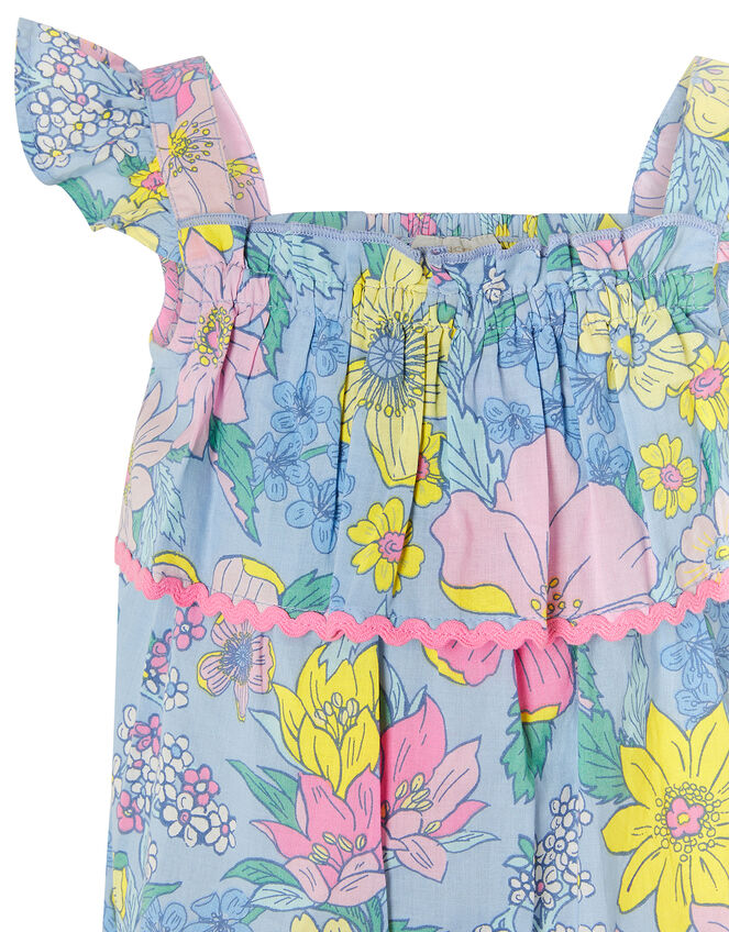 Baby Floral Romper in Pure Cotton, Blue (BLUE), large
