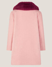 Heart Boucle Faux Fur Collar Coat, Pink (PINK), large