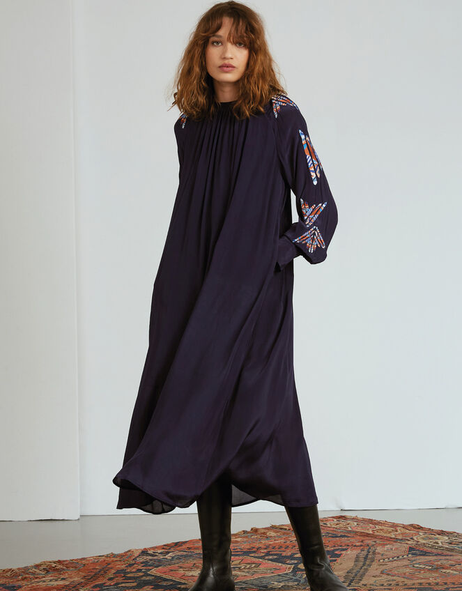 Tallulah and Hope Greta Embroidered Maxi Dress, Blue (NAVY), large