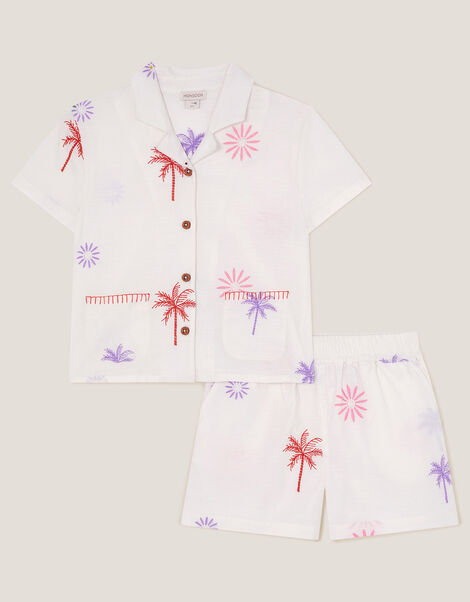 Palm Embroidered Shirt & Shorts Set, Ivory (IVORY), large