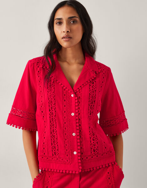 Irina Short Sleeve Lace Shirt, Red (RED), large