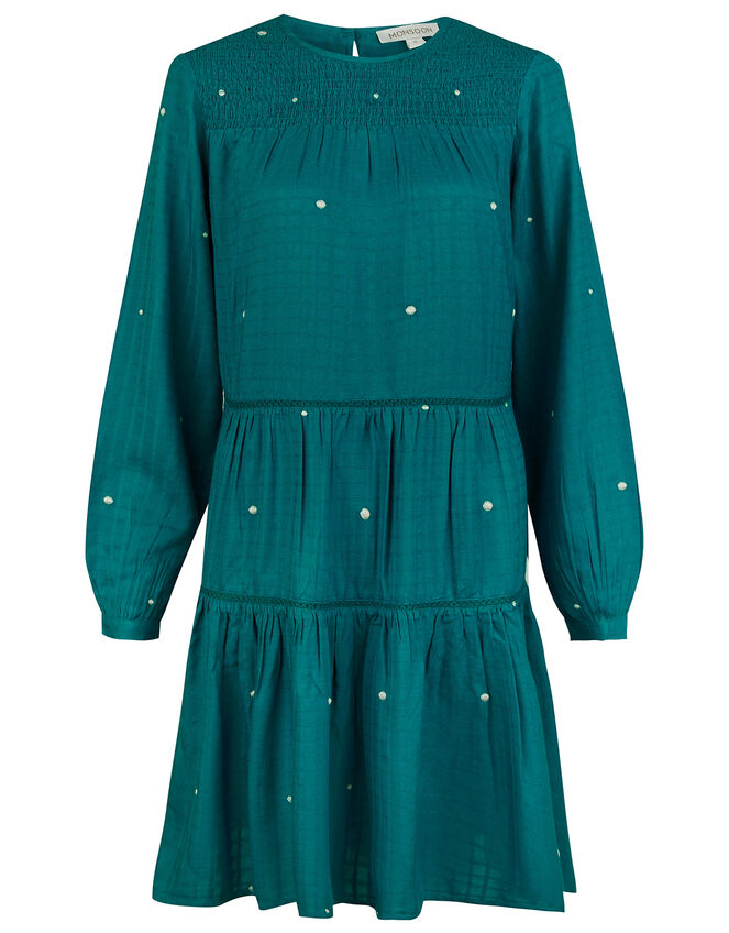 Embroidered Dot Tiered Dress, Teal (TEAL), large