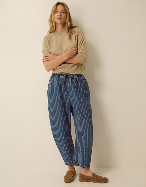Katja Drawstring Pinstripe Barrel Jeans, Blue (MID AUTHENTIC BLUE), large