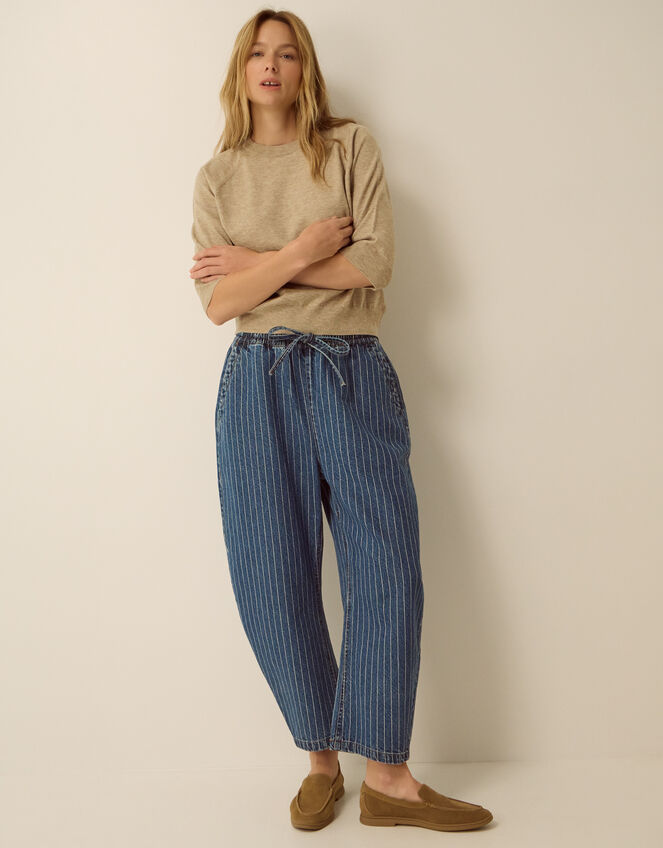 Katja Drawstring Pinstripe Barrel Jeans, Blue (MID AUTHENTIC BLUE), large