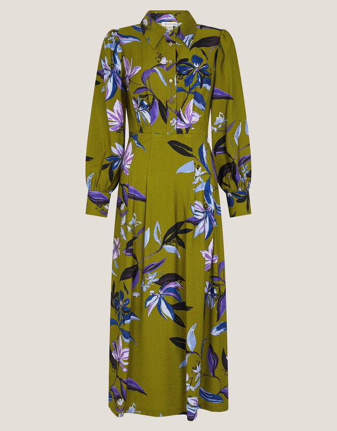 Sonya Floral Print Midi Dress, Green (KHAKI), large