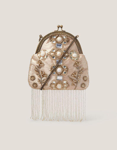 Adela Gemstone Embellished Tassel Purse, , large