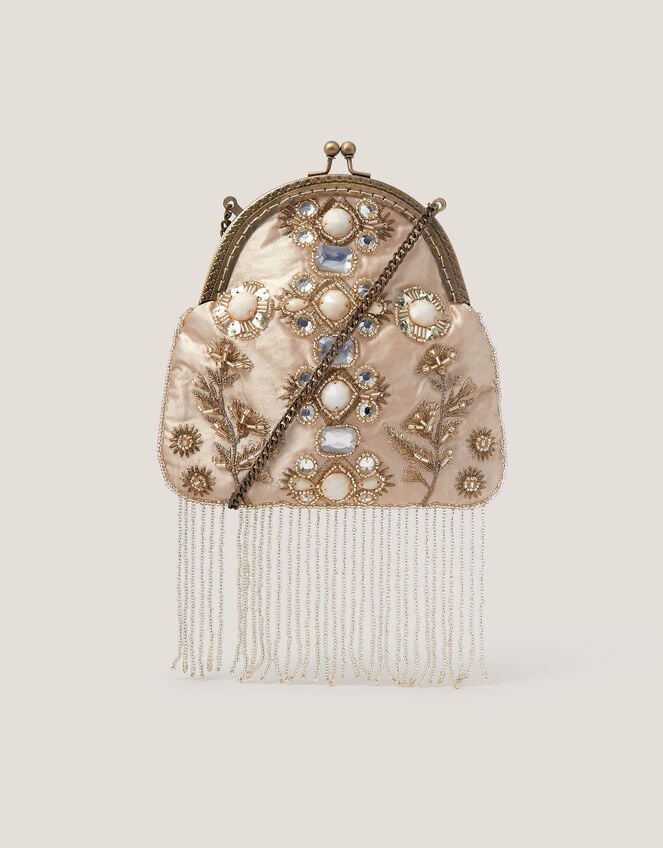 Adela Gemstone Embellished Tassel Purse, , large