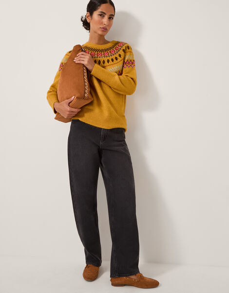 Fran Fair Isle Jumper, Yellow (OCHRE), large