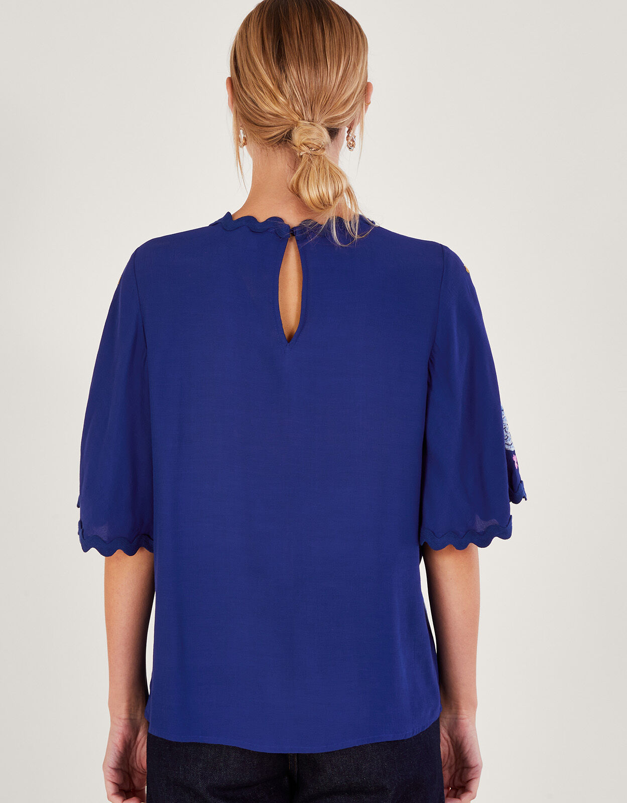 Olla Embroidered Floral Kimono Top Blue