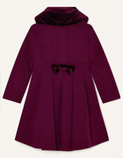 Velvet Shawl Collar Pleated Coat, Red (BURGUNDY), large