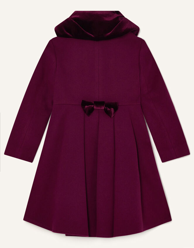 Velvet Shawl Collar Pleated Coat, Red (BURGUNDY), large