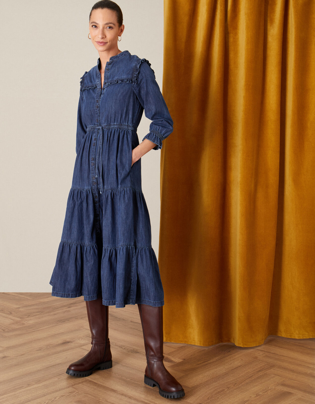 Samson Tiered Denim Dress Blue Day Dresses Monsoon Global