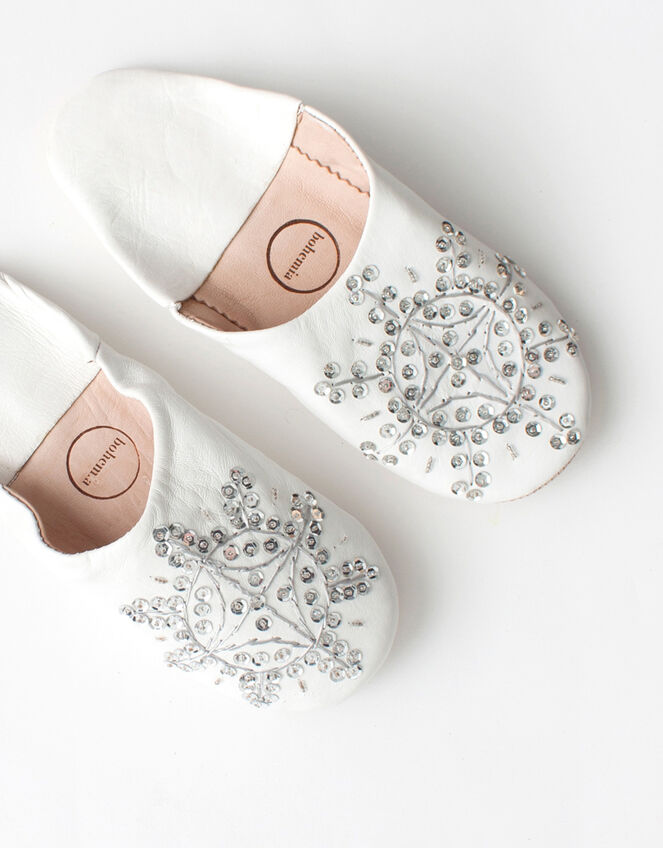 Bohemia Design Moroccan Babouche Sequin Slippers, White (WHITE), large