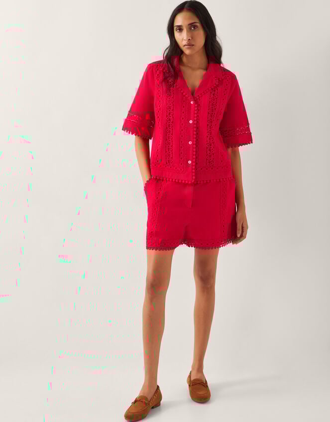 Irina High-Waisted Lace Shorts, Red (RED), large