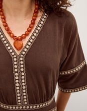 Taryn Embroidered Jersey Jumpsuit, Brown (BROWN), large