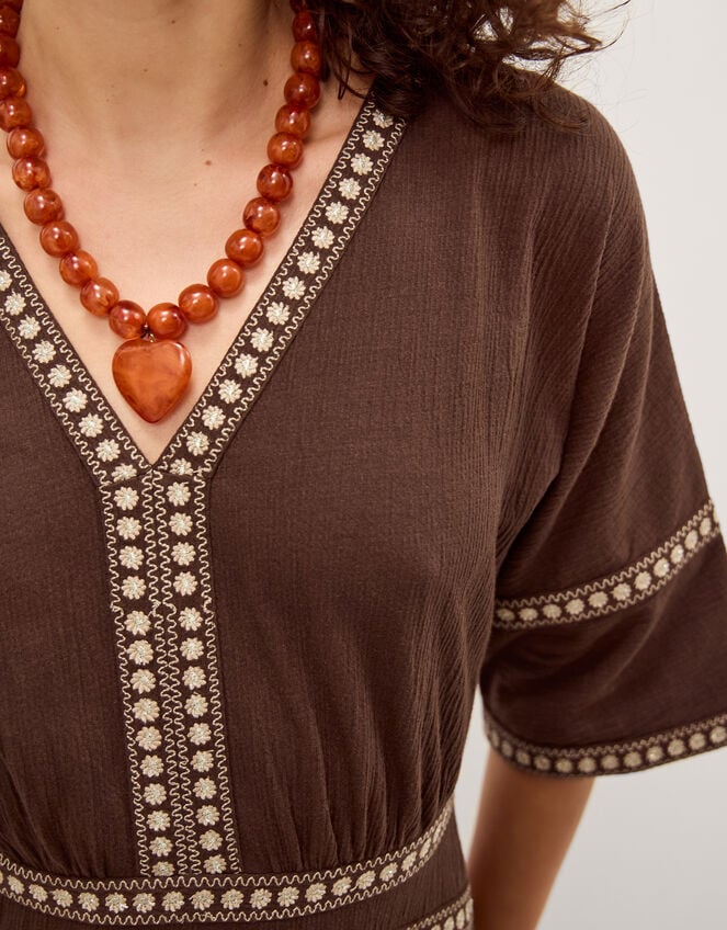 Taryn Embroidered Jersey Jumpsuit, Brown (BROWN), large
