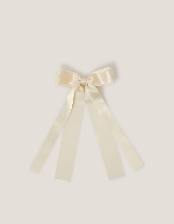 Ribbon Long Bow Hair Clip, Ivory (IVORY), large