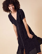 Spot Print Midi Dress in Sustainable Viscose, Black (BLACK), large