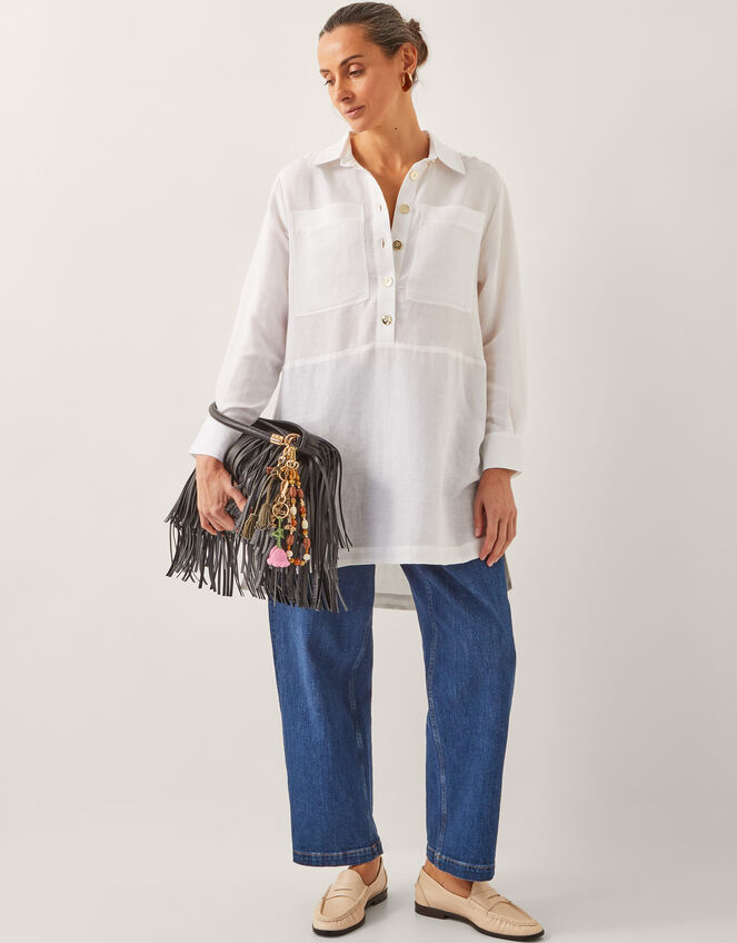 Tatiana Linen Blend Tunic Shirt, White (WHITE), large
