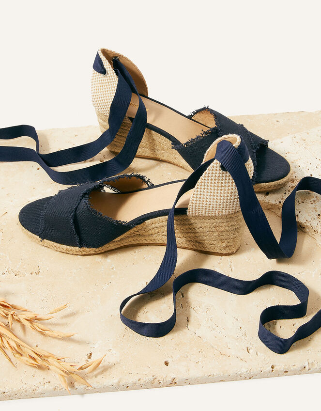 Tie Up Espadrille Wedges, Blue (NAVY), large
