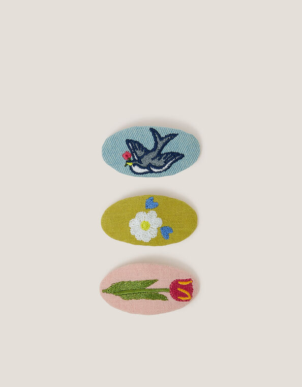 3-Pack Embroidered Hair Clips, , large