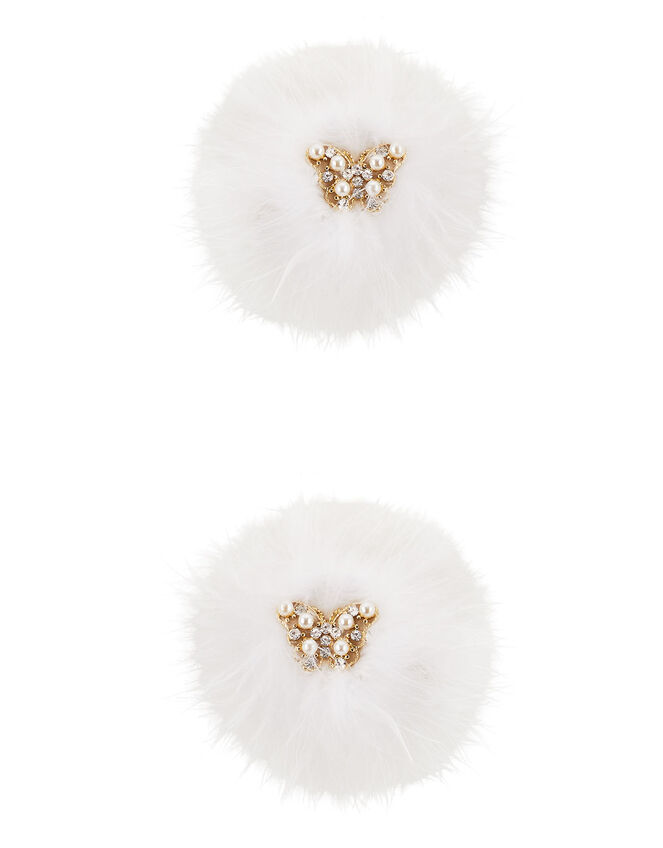 Fluffy Pearl Cluster Hair Clip Set, , large