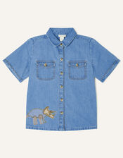 Duggie Dinosaur Short Sleeve Shirt, Blue (BLUE), large