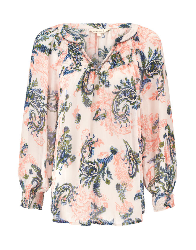 East Leilli Sheer Botanical Print Blouse, Multi (MULTI), large