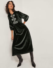 Venus Embroidered Velvet Midi Dress, Black (BLACK), large