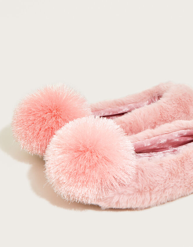 Faux Fur Pom-Pom Ballerina Slippers Pink