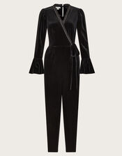 Tara Trim Velvet Jumpsuit, Black (BLACK), large