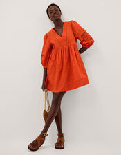 Noelle Embroidered Mini Dress, Orange (ORANGE), large