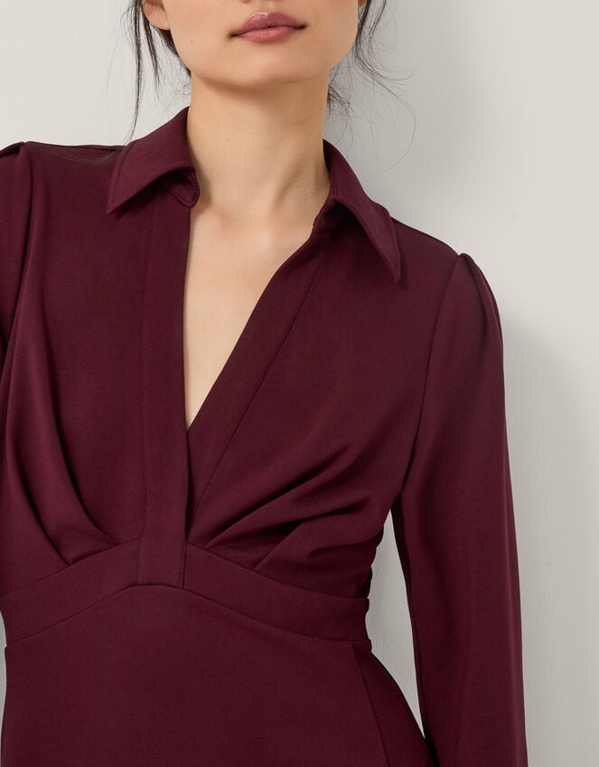 Polly Ponte Midi Shirt Dress, Red (BURGUNDY), large
