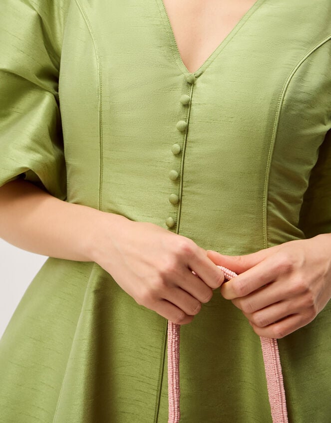 Beatrice Puff Sleeve A-Line Midi Dress, Green (PALE GREEN), large