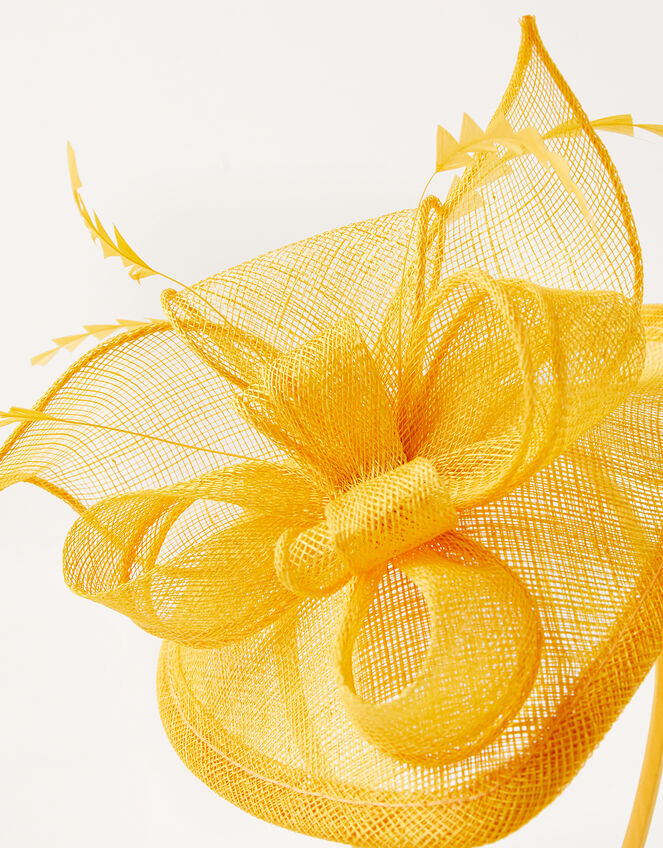 Bow Small Disc Fascinator Headband, Yellow (OCHRE), large
