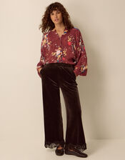 Clemence Seraphine Floral Print Satin Blouson Blouse, Red (BURGUNDY), large