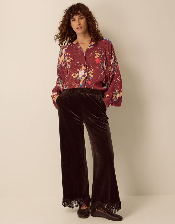 Clemence Seraphine Floral Print Satin Blouson Blouse, Red (BURGUNDY), large