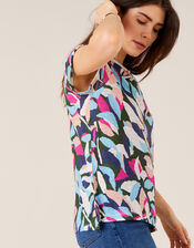 Palm Print Top in Pure Linen, Green (KHAKI), large