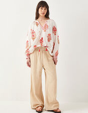 East Stephanie Crinkled Cotton Trousers, Natural (ECRU), large