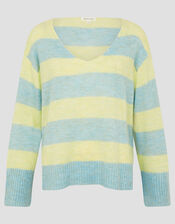 Sable Stripe V-Neck Jumper, Yellow (YELLOW), large