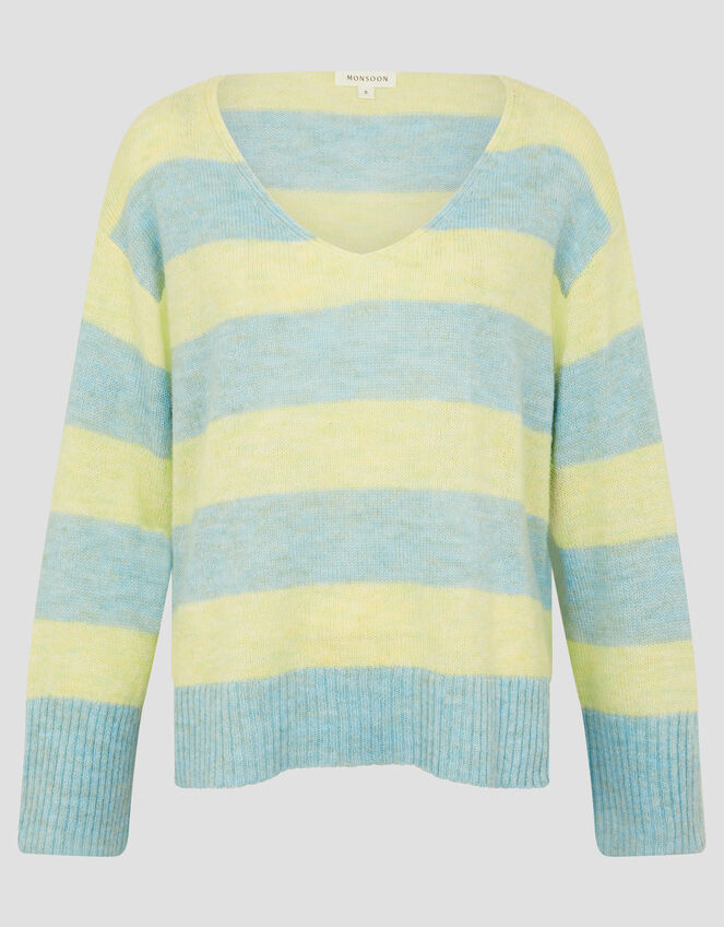 Sable Stripe V-Neck Jumper, Yellow (YELLOW), large
