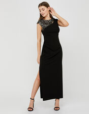 Ophelia Sequin Insert Maxi Dress, Black (BLACK), large