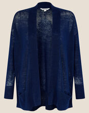 Lily Pocket Cardigan in Pure Linen, Blue (NAVY), large