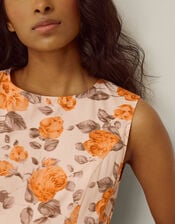Lori Sleeveless Floral Midi Dress, Orange (ORANGE), large